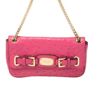 MICHAEL Michael Kors Fuchsia Embossed Ostrich Leather Zinnia Shoulder Bag